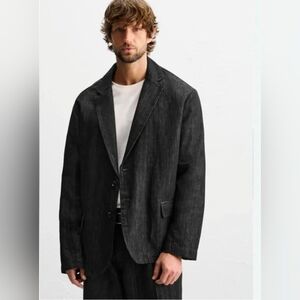 Zara Relaxed Fit Cotton Linen Dark Blue Blazer Jacket, Size M, NWOT, Relaxed Cut